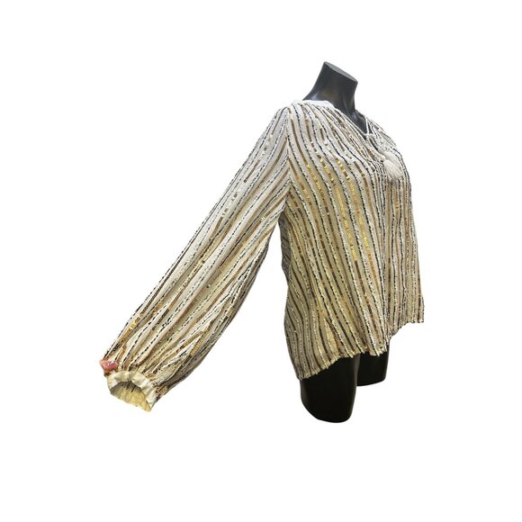 Jade by johnny Was Sequin-Striped Long-Sleeve Blouse w/Tassel Tie Neckline - Picture 4 of 8